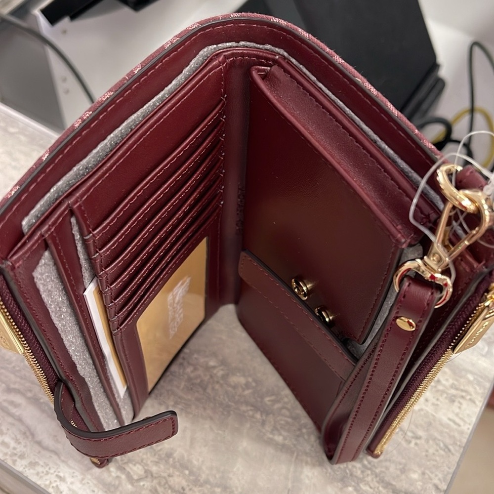 Michael Kors Jet Set Travel Large Double-Zip Wristlet-Wallet-PhoneHolder Oxblood - Picture 7 of 16